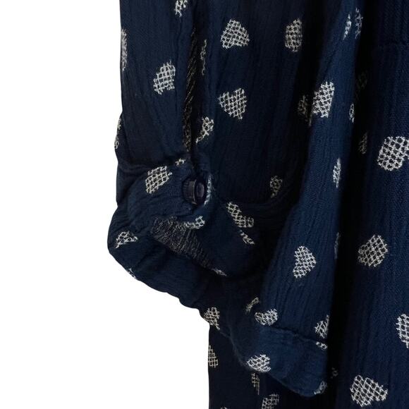 Ulla Popken Womens Tunic 20/22 Navy Blue White Print V-Neck 3/4 Sleeve Viscose - Picture 3 of 7